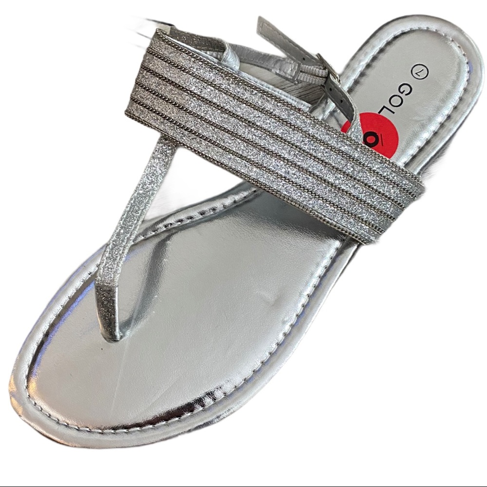 NWT Gold Toe Strap Metallic Silver Sandals